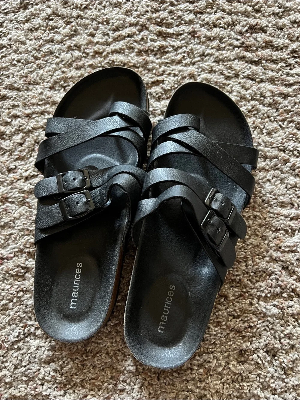 Maurices Black Buckle Crossover Slide Sandals